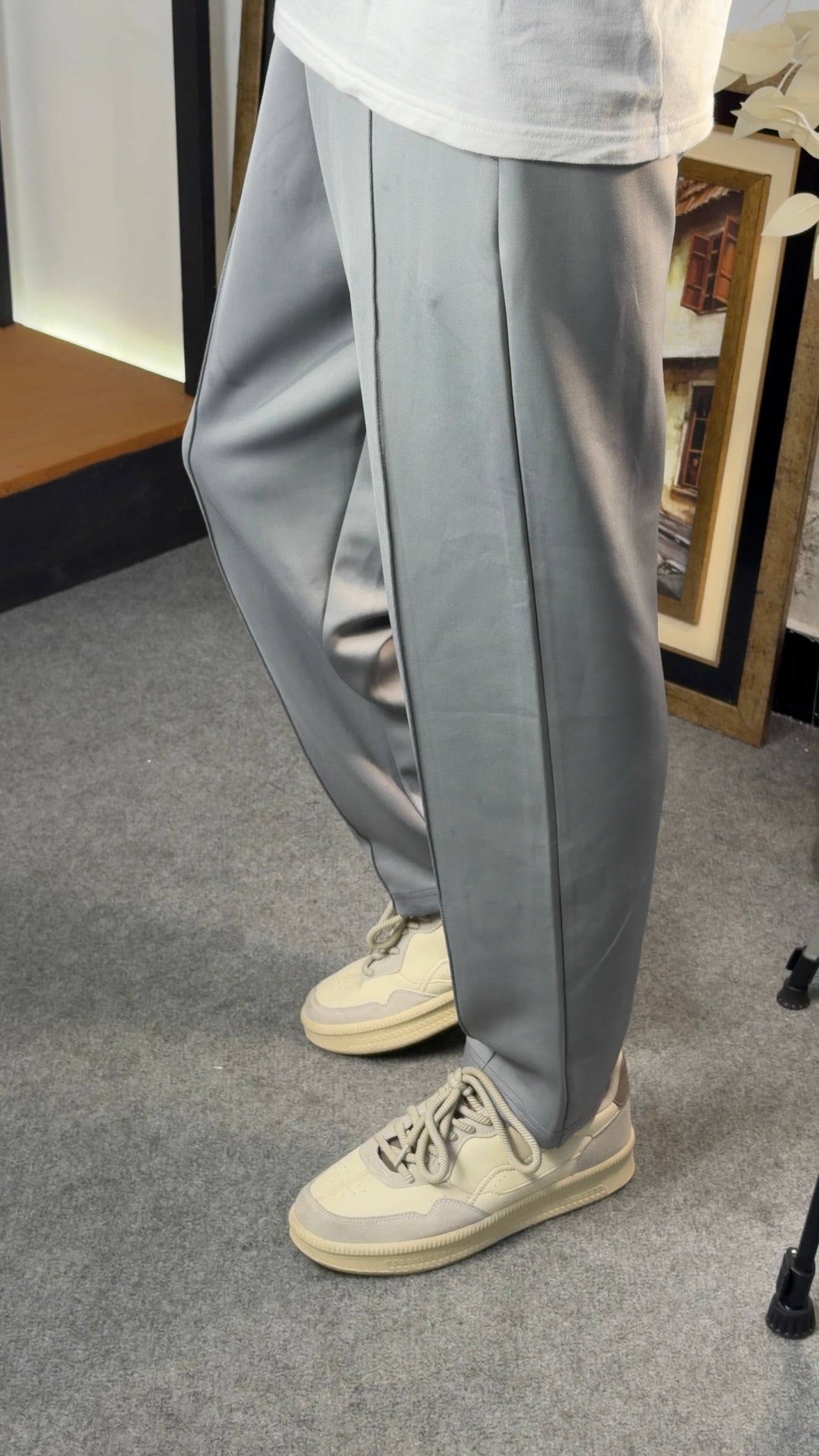 Drawstring Scuba Pant in Stone Grey