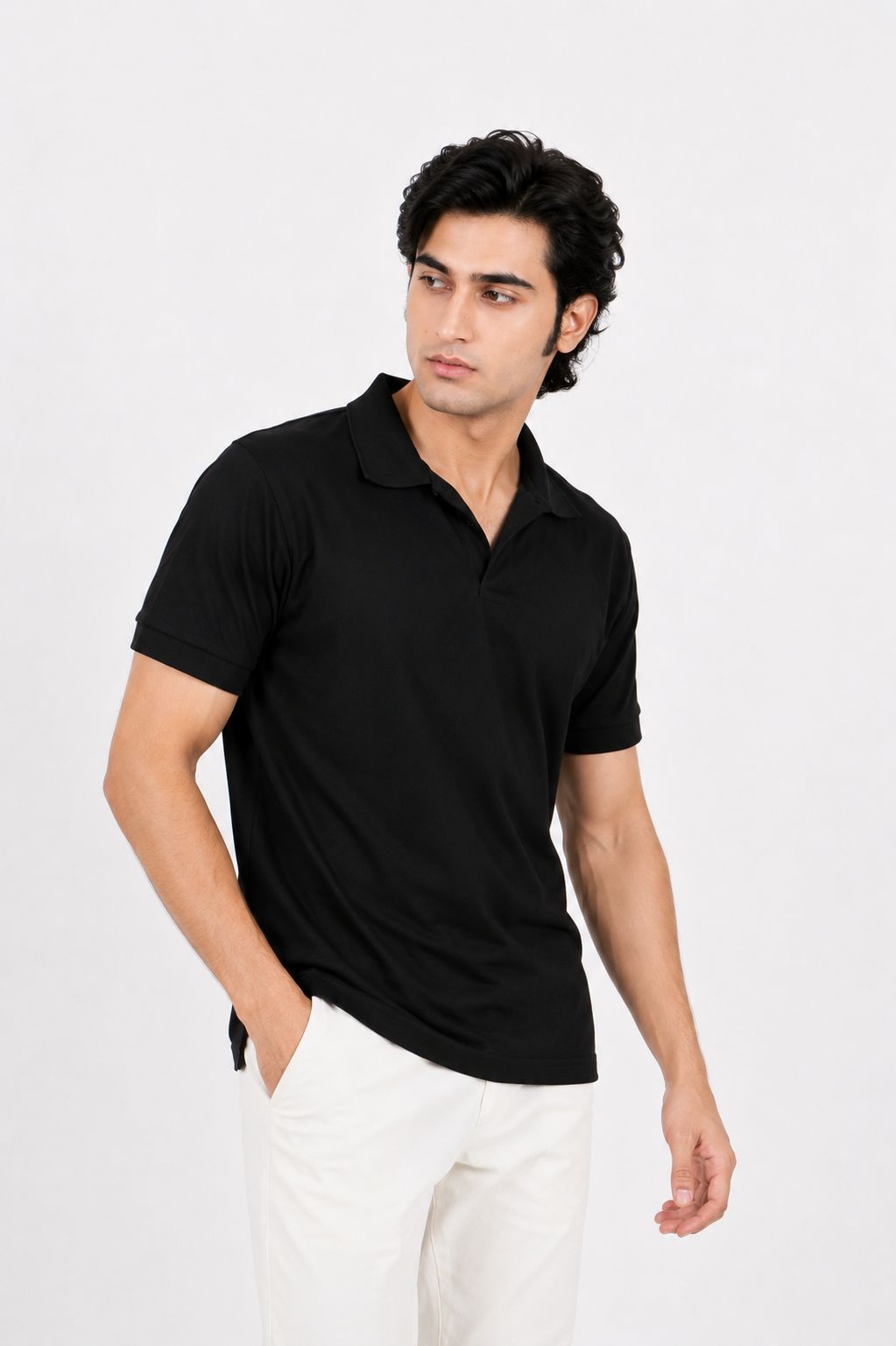 Black Johnny Collar Polo