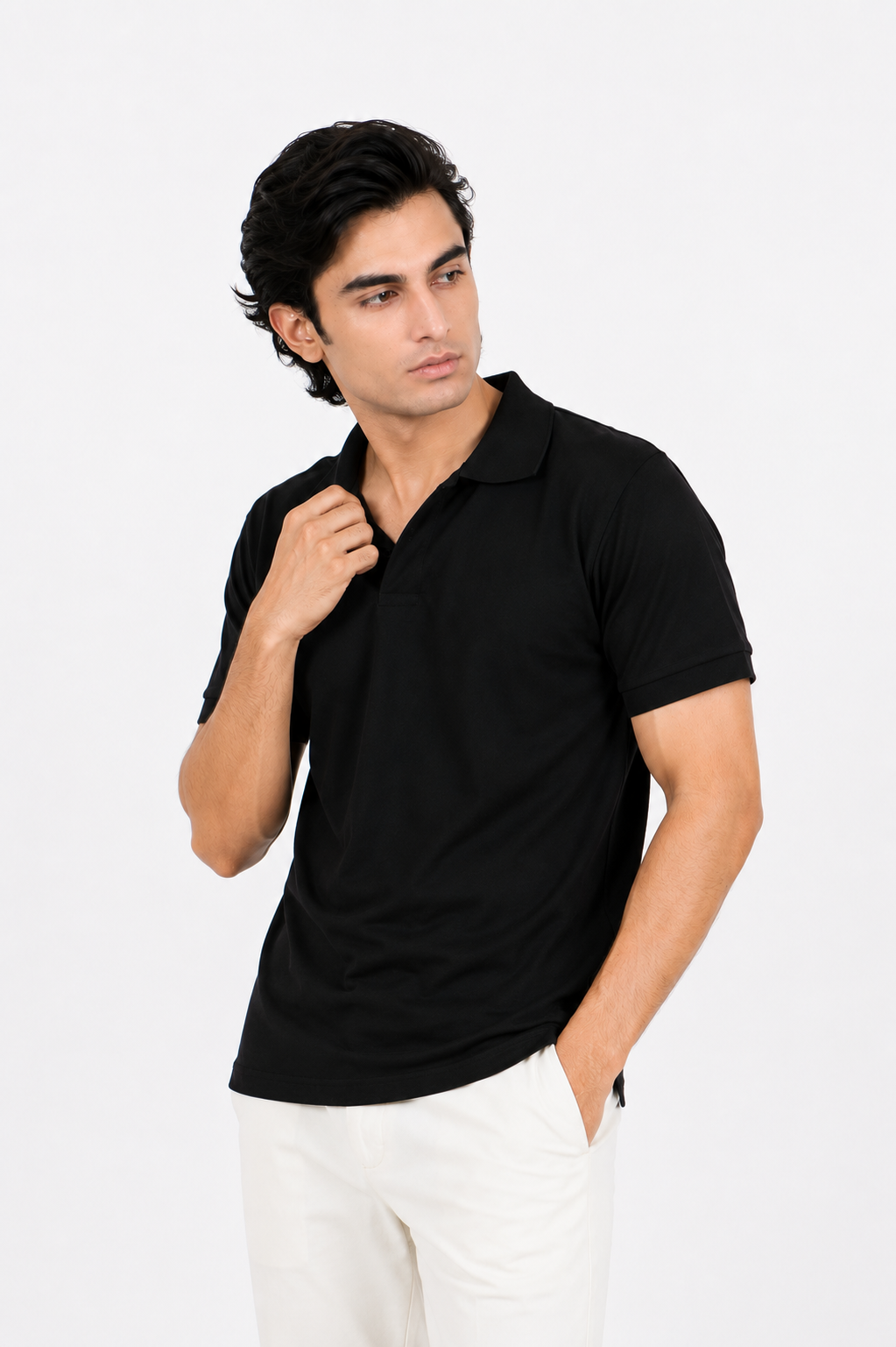 Black Johnny Collar Polo