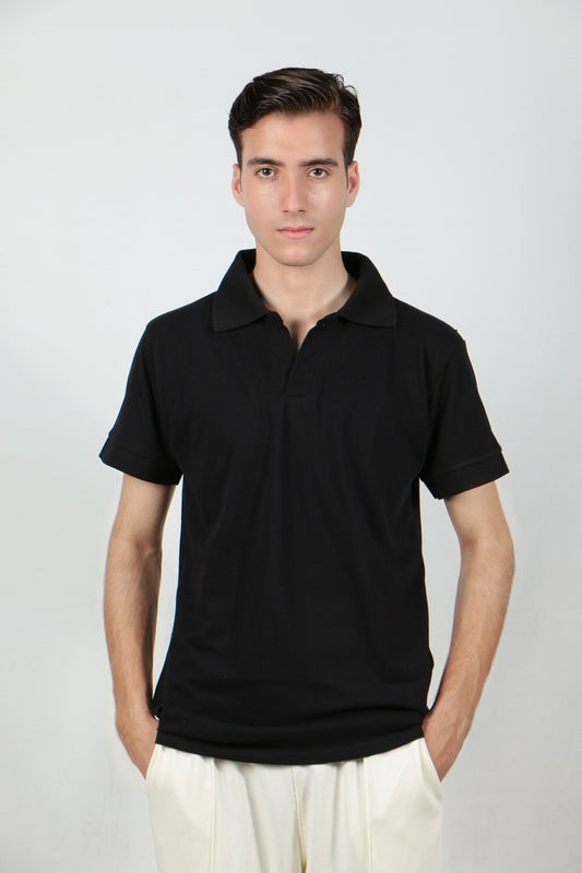 Black Johnny Collar Polo
