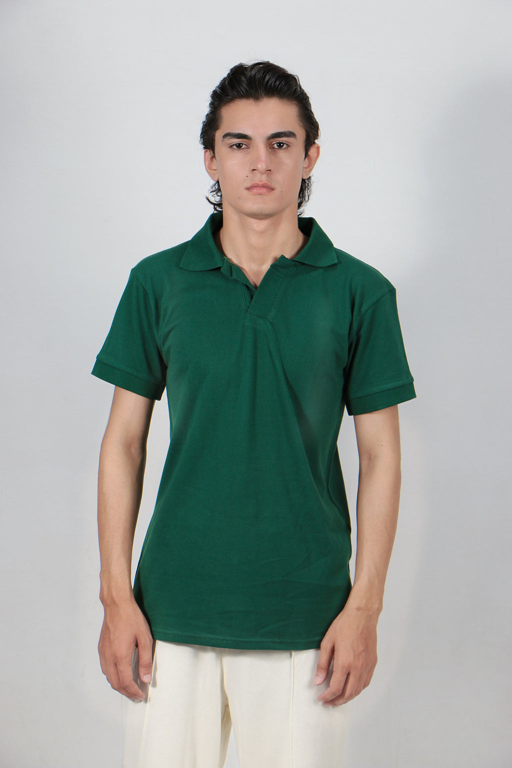 Bottle Green Johnny Collar Polo