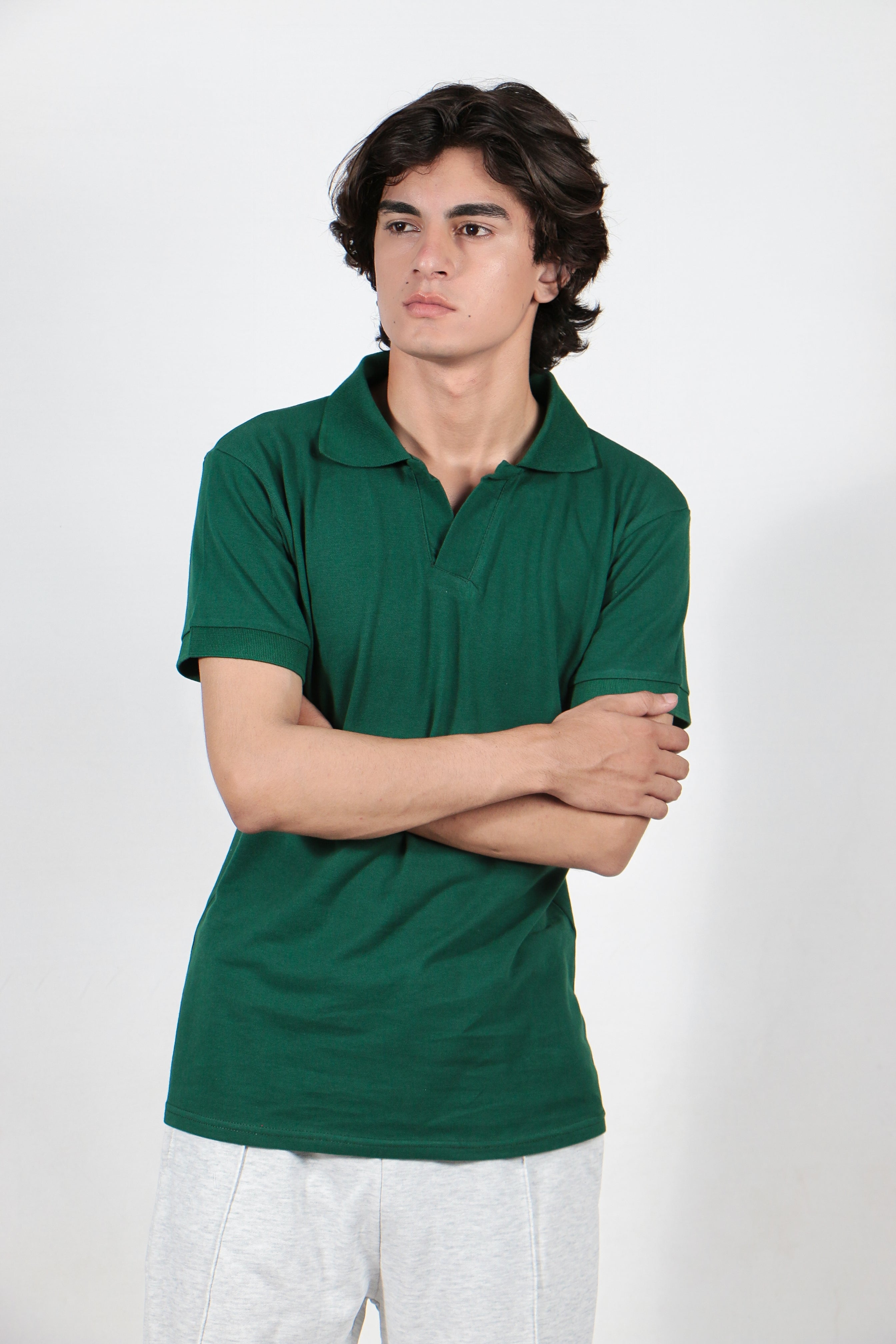 Bottle Green Johnny Collar Polo