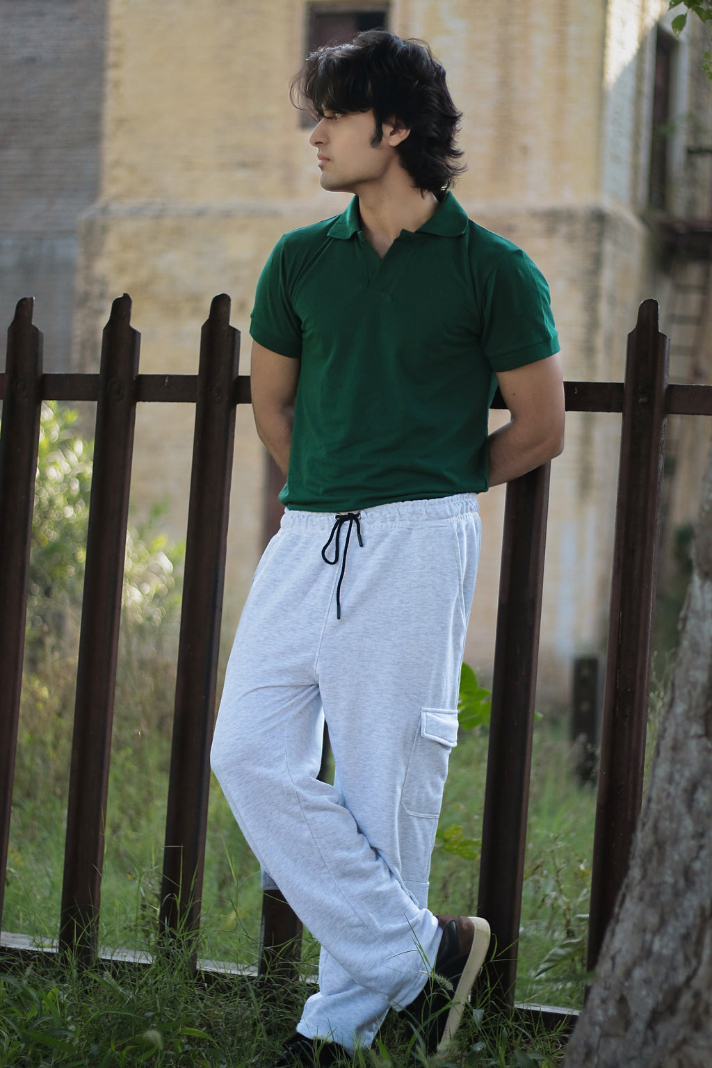 Bottle Green Johnny Collar Polo