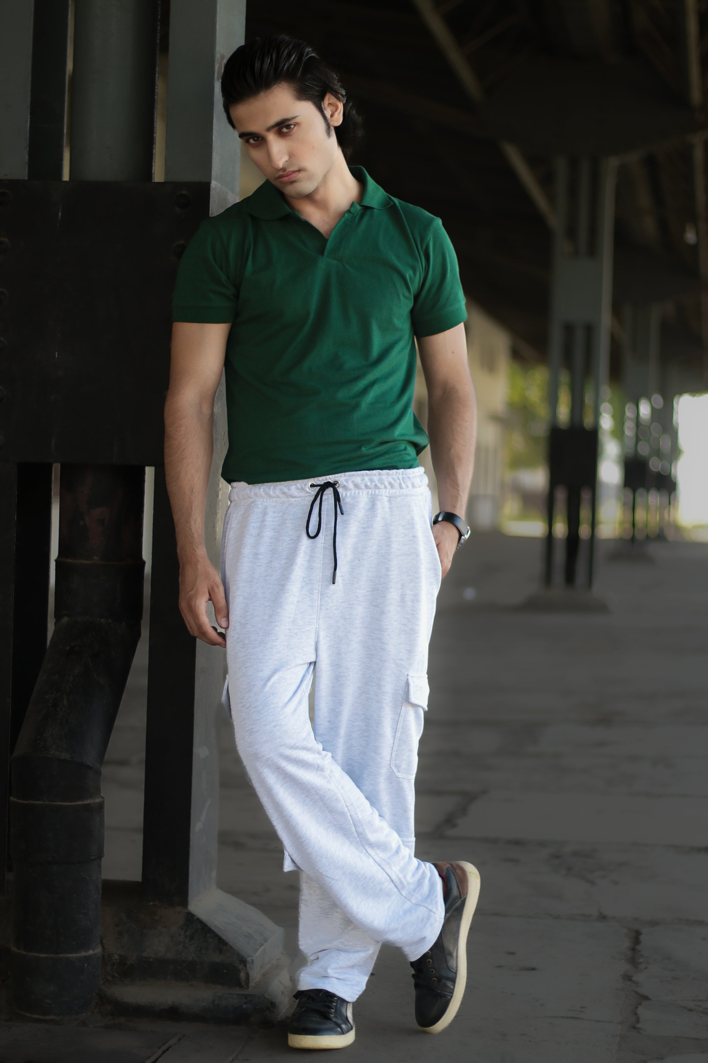 Bottle Green Johnny Collar Polo