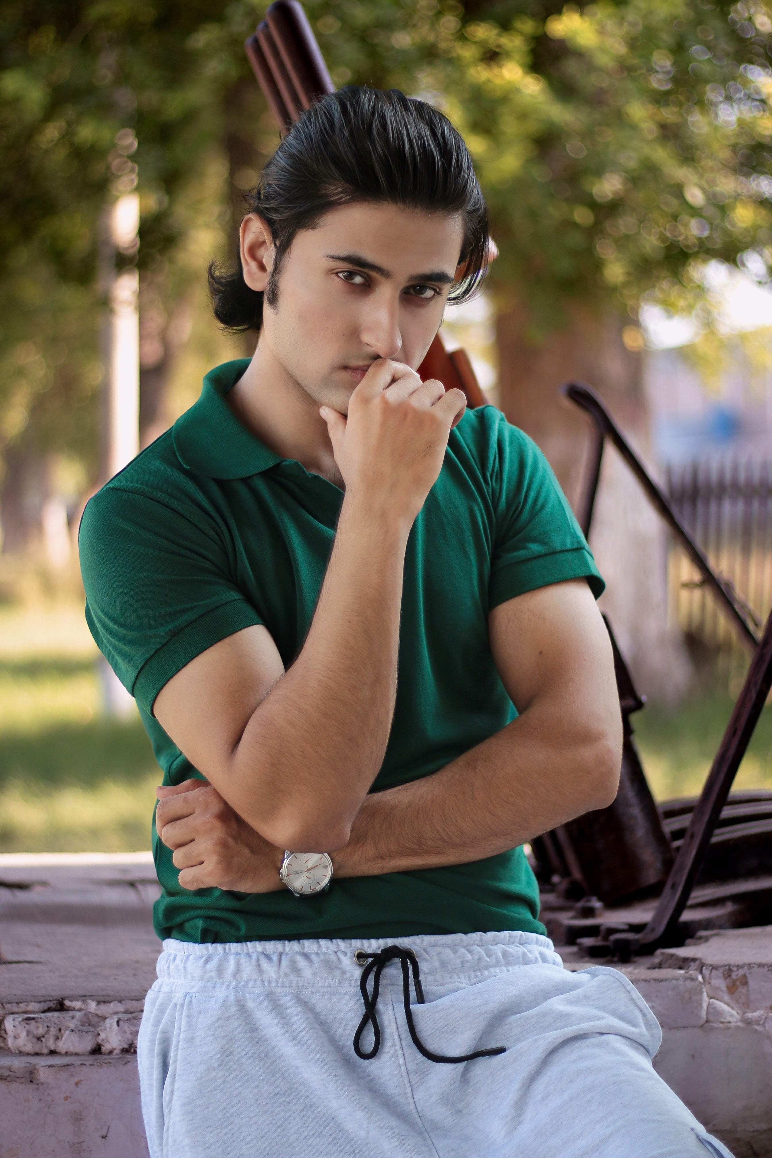 Bottle Green Johnny Collar Polo